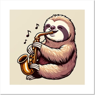 sloth saxophone Posters and Art